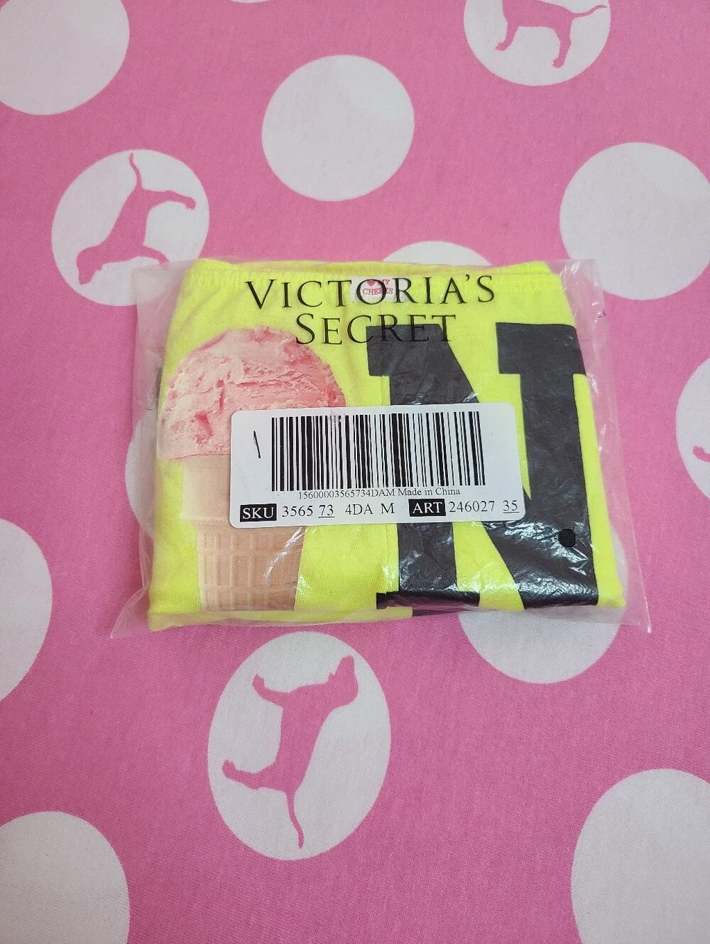 Rare VTG VS PINK Graphic Cotton Ruched Side Low Rise Boyshort Panty Size M